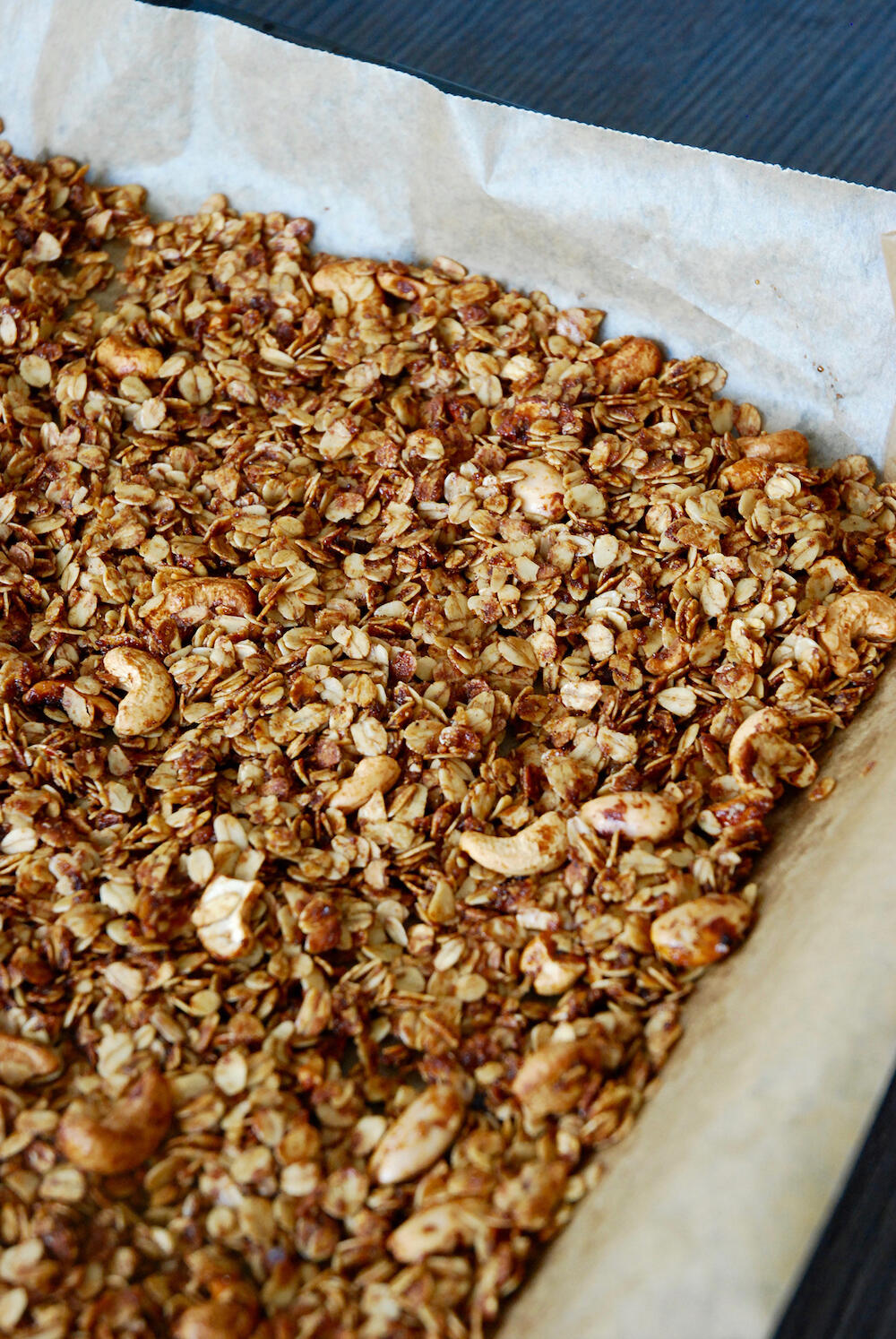 granola on baking sheet